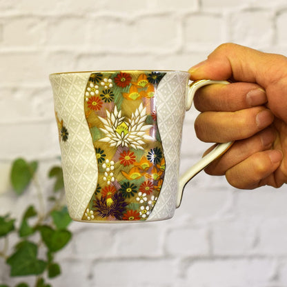 Stylish Kutani Ware Mug with Shippo Kin Kōkan Design - Perfect Gift for 60th, 70th, and 77th Birthday Celebrations, Ideal for Special Occasions and Presents.