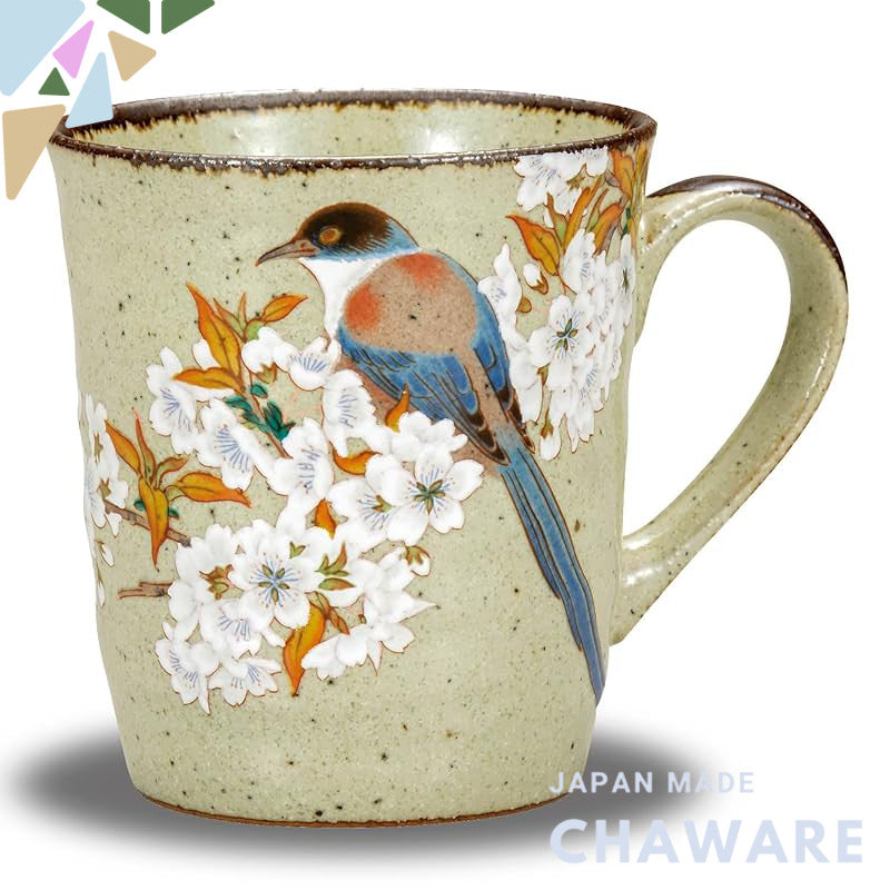 Stylish Kutani Porcelain Mug with Cherry Blossom and Bird Design by Wazano Kura - Premium Japanese Tableware, Perfect for Birthdays and Special Gifts. Teacup