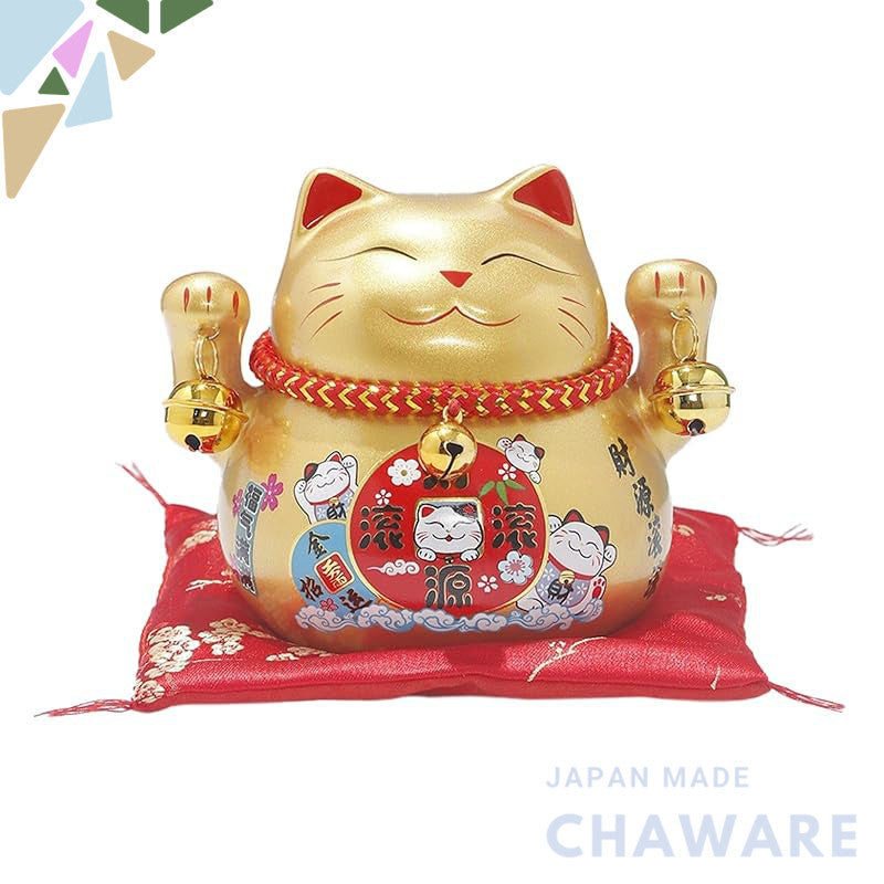 Stylish Lucky Cat Figurine and Coin Bank in Gold and Red