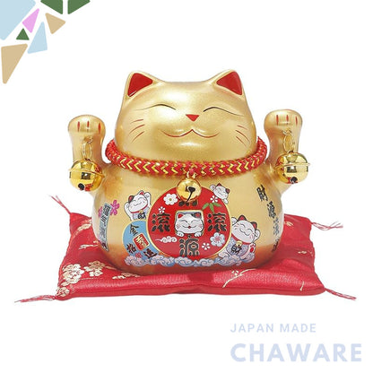 Stylish Lucky Cat Figurine and Coin Bank in Gold and Red