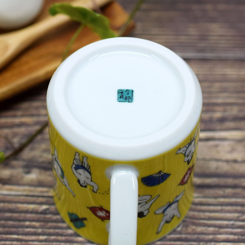 Waza no Kura Kutani Porcelain Sumo Wrestler Mug - Premium Japanese Tableware, Perfect Gift for Kanreki Celebration, Handmade and Authentic, High-Quality Ceramics.chaware