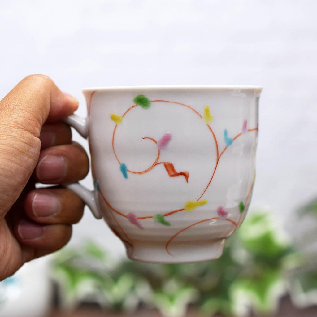 Stylish Kutani-yaki Mug with Elegant Arabesque Design, High-Quality Ceramic, Premium Japanese Dinnerware, Perfect Gift for Tea or Coffee Lovers