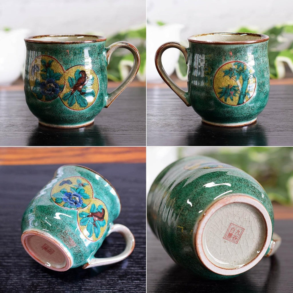 Stylish Kutani Ware Green Round Pattern Mug by Wazano Kurak, Premium Japanese Tableware, Perfect for Birthdays and Special Occasions, High-Quality Brand.chaware