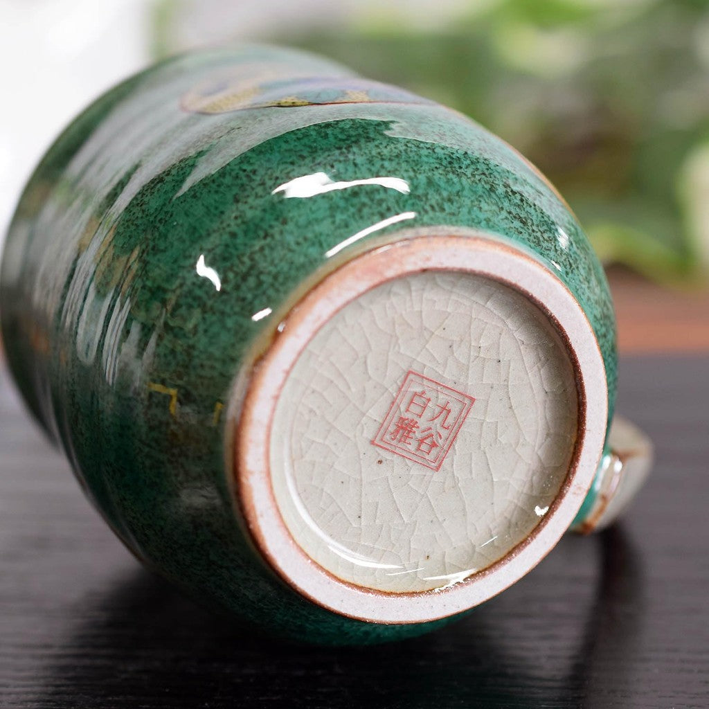 Stylish Kutani Ware Green Round Pattern Mug by Wazano Kurak, Premium Japanese Tableware, Perfect for Birthdays and Special Occasions, High-Quality Brand.chaware