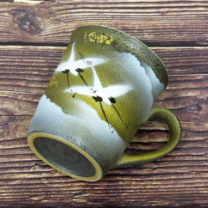 Stylish Japanese Kutani Ceramic Mug with Gold Leaf Crane Design - Premium Quality Tableware, Brand New, Made in Japan. Teacup