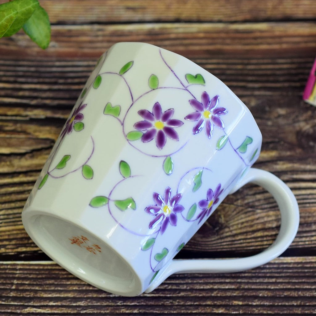 Stylish Kutani-yaki Ceramic Mug with Floral and Arabesque Pattern, High-Quality Japanese Tableware, Perfect for Home or Gift - Made in Japan