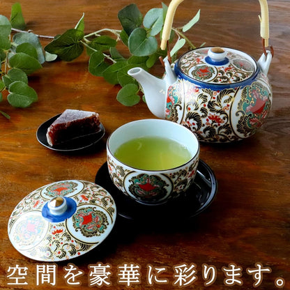 【made in japan】
Yuki Romance: Impressive Antique Imari Style Luxury Arita Ware PC Tea Coaster with Handle - "Karabana" Design, Made in Japan