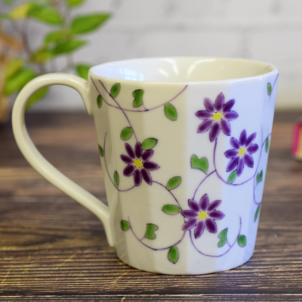 Stylish Kutani-yaki Ceramic Mug with Floral and Arabesque Pattern, High-Quality Japanese Tableware, Perfect for Home or Gift - Made in Japan
