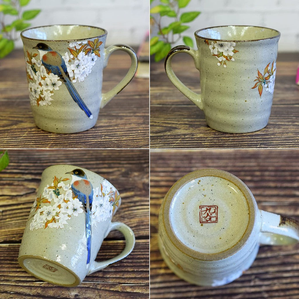Stylish Kutani Porcelain Mug with Cherry Blossom and Bird Design by Wazano Kura - Premium Japanese Tableware, Perfect for Birthdays and Special Gifts. Teacup