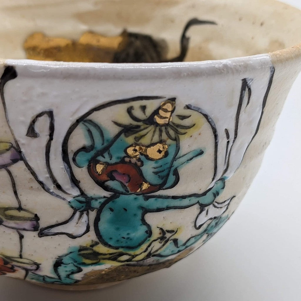 【made in japan】
Mino Ware Wada Ichihito Matcha Bowl and Tea Cup Set, Approx. 13cm, Fujin Raijin Design, Made in Japan, Model 105-0013. Perfect for tea lovers and collectors!