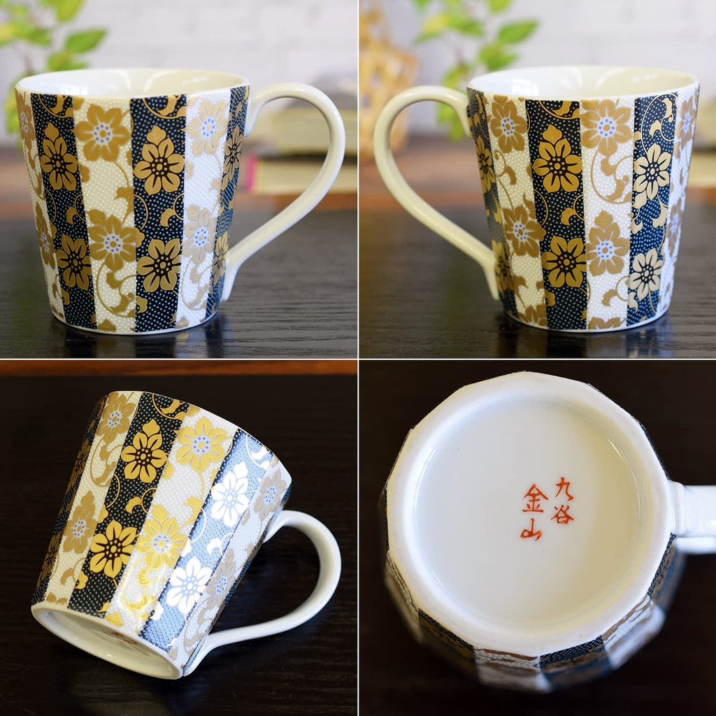 Stylish Kutani Ceramics Mug with Blue and White Patterns, High-Quality Japanese Pottery, Elegant Tableware for Home and Gifts.chaware