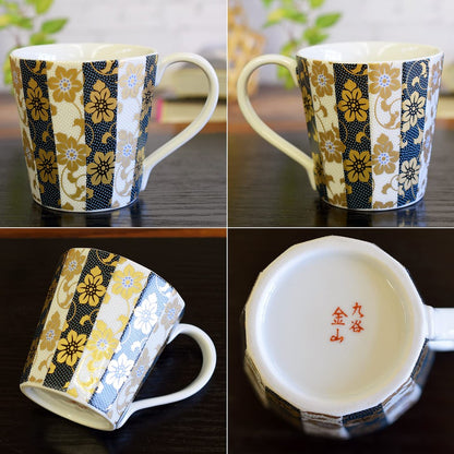 Stylish Kutani Ceramics Mug with Blue and White Patterns, High-Quality Japanese Pottery, Elegant Tableware for Home and Gifts.chaware