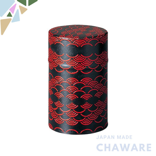 Noguchi Kumataro Tea Garden Tea Canister 150g, Japanese Paper Decorated, with Inner Lid, Kamakura Engraving, Wave Patter