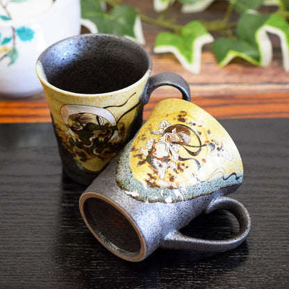 Stylish Kutani Ware Pair Mug Set - Kuro-Akira Design, High-Quality Kutani Porcelain, Japanese Imported Tableware, Perfect for Gourmet Experience.