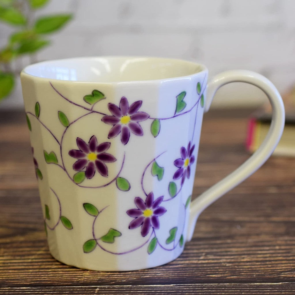 Stylish Kutani-yaki Ceramic Mug with Floral and Arabesque Pattern, High-Quality Japanese Tableware, Perfect for Home or Gift - Made in Japan