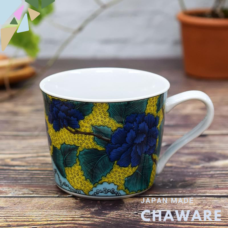 Waza no Kura Kutani Porcelain Mug with Peony Design - High-Quality Japanese Tableware, Perfect Gift for 77th Birthday Ce