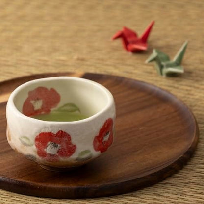 【made in japan】Japanese Tea Cup - Ippuku Bowl with Camellia Design, Mino Ware, Made in Japan, Unique Traditional Tableware, Perfect for Tea Lovers, SKU 21463