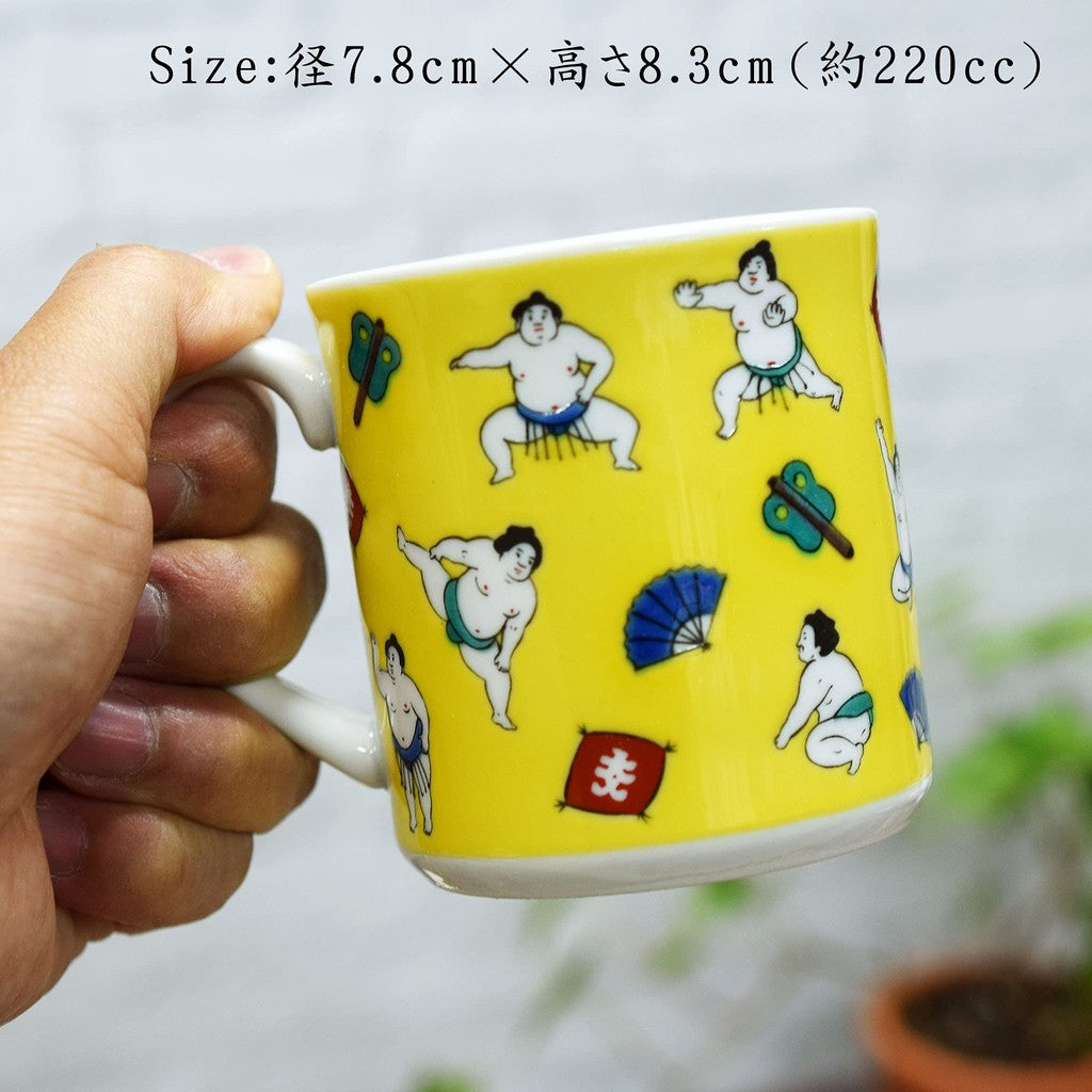 Waza no Kura Kutani Porcelain Sumo Wrestler Mug - Premium Japanese Tableware, Perfect Gift for Kanreki Celebration, Handmade and Authentic, High-Quality Ceramics.chaware