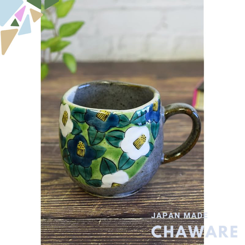 Stylish Kutani Ware Mug with Camellia Design, High-Quality Ceramic Cup, Elegant Tableware, Premium Japanese Brand, Perfe