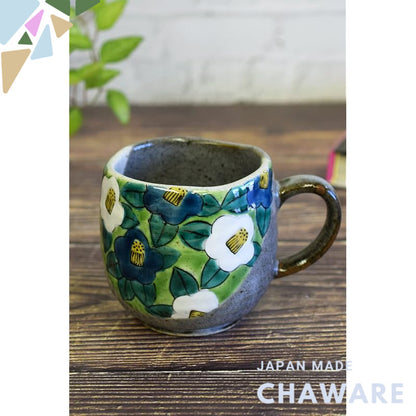 Stylish Kutani Ware Mug with Camellia Design, High-Quality Ceramic Cup, Elegant Tableware, Premium Japanese Brand, Perfe