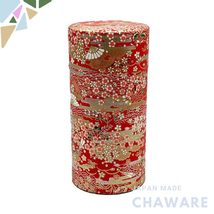 Nokuchi Kumataro Tea Garden Large Capacity Tea Canister 200g with Inner Lid, Stylish Yūzen Washi Paper Design, Made in J