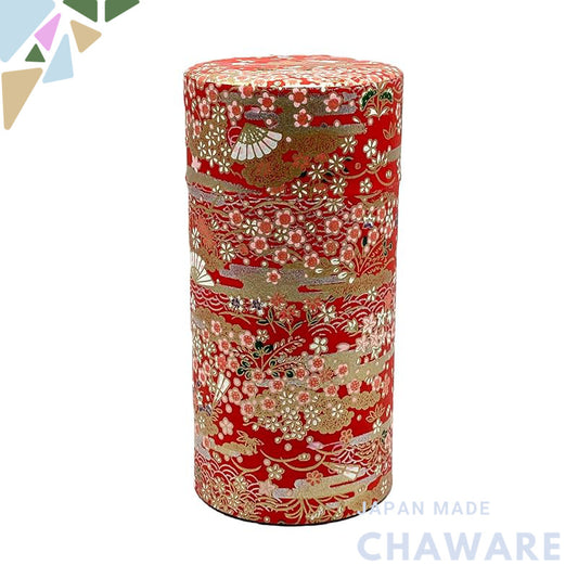 Nokuchi Kumataro Tea Garden Large Capacity Tea Canister 200g with Inner Lid, Stylish Yūzen Washi Paper Design, Made in J
