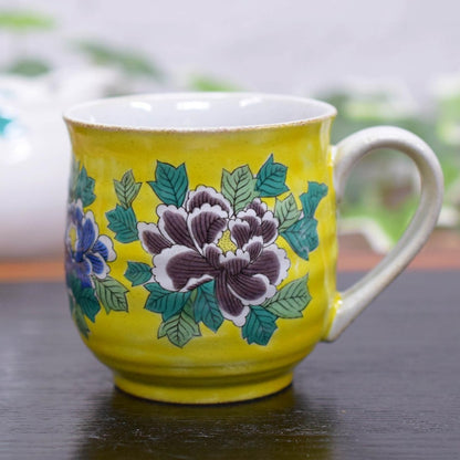 Stylish Kutani Porcelain Mug by Yoshidaya, Featuring Peony Design - Premium Quality Japanese Tableware, Perfect for Your Home Collection.