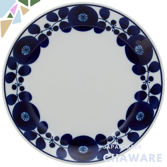 Hakusan Porcelain Blue Bloom Wreath Plate M, Approximately 19.5cm, Hasami Ware, Made in Japan - Perfect for Elegant Dini