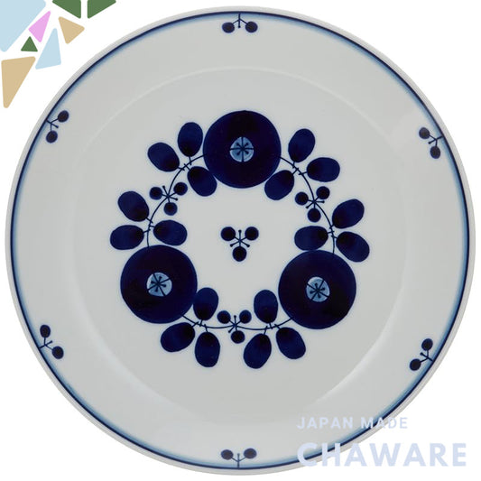 Haku-san Porcelain Large Plate, Blue Bloom Bouquet Design, Approximately 23.5cm in Diameter, Made in Hasami, Japan, Idea
