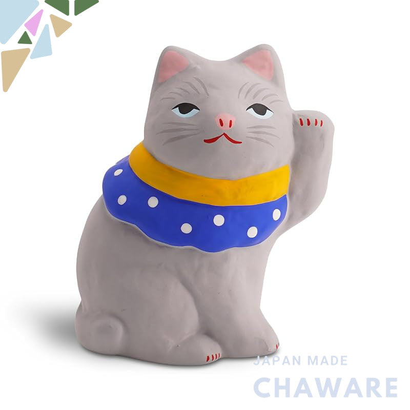COTONOHA Seto-Yaki Maneki Neko Ceramic Lucky Cat Figurine – Handmade Japanese Shelf Ornament, 9.4 cm (White)