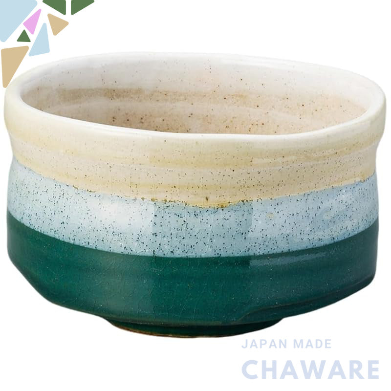 Ale-net Matcha Bowl - Japanese Ceramic Tea Bowl, Diameter 13cm x Height 8cm, Iridescent Green, Mino Ware, Made in Japan
