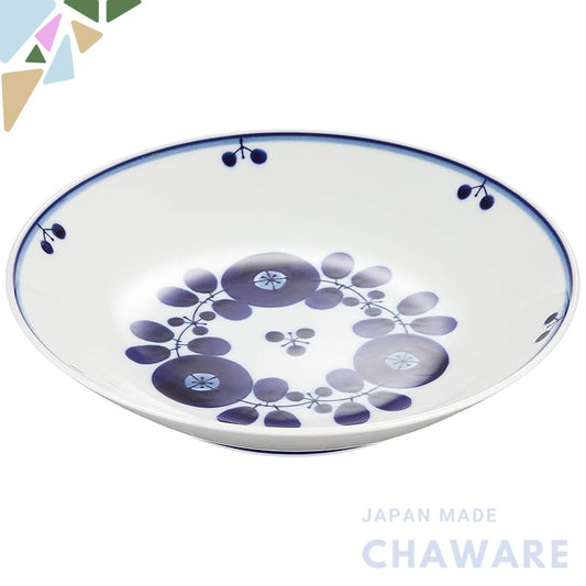 Hakusan Porcelain Free Dish in Blue Bloom Bouquet, Approximately 20x4cm, Made in Japan, Hasami Yaki Quality - Perfect fo