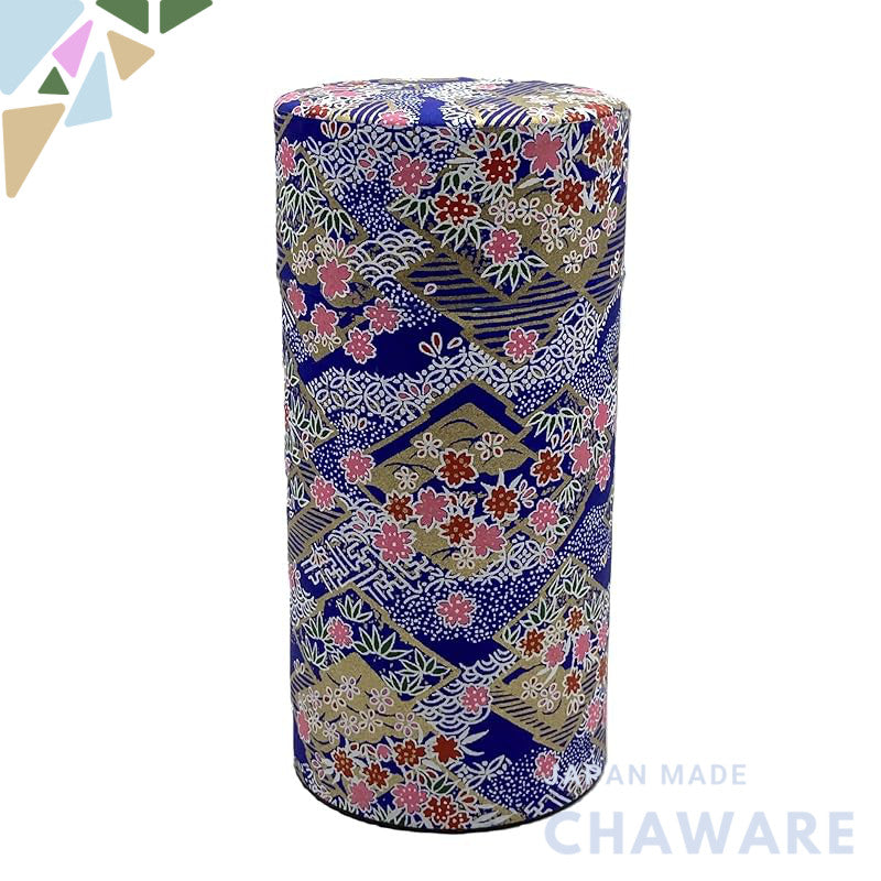 Noguchi Kumataro Tea Garden Large Capacity Tea Canister 200g with Inner Lid, Decorated with Yuzen Washi, Cherry Blossom 