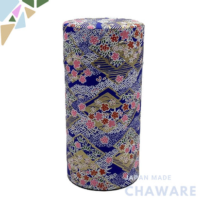 Noguchi Kumataro Tea Garden Large Capacity Tea Canister 200g with Inner Lid, Decorated with Yuzen Washi, Cherry Blossom 
