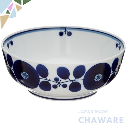 Haku-san Pottery Blue Bloom Bowl M, Approx. 15.5×6cm, Hasami Ware, High-Quality Japanese Made, Ideal for Serving and Din