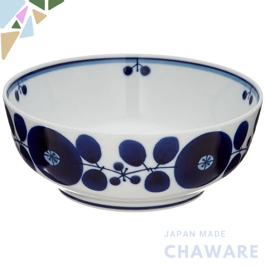 Haku-san Pottery Blue Bloom Bowl M, Approx. 15.5×6cm, Hasami Ware, High-Quality Japanese Made, Ideal for Serving and Din