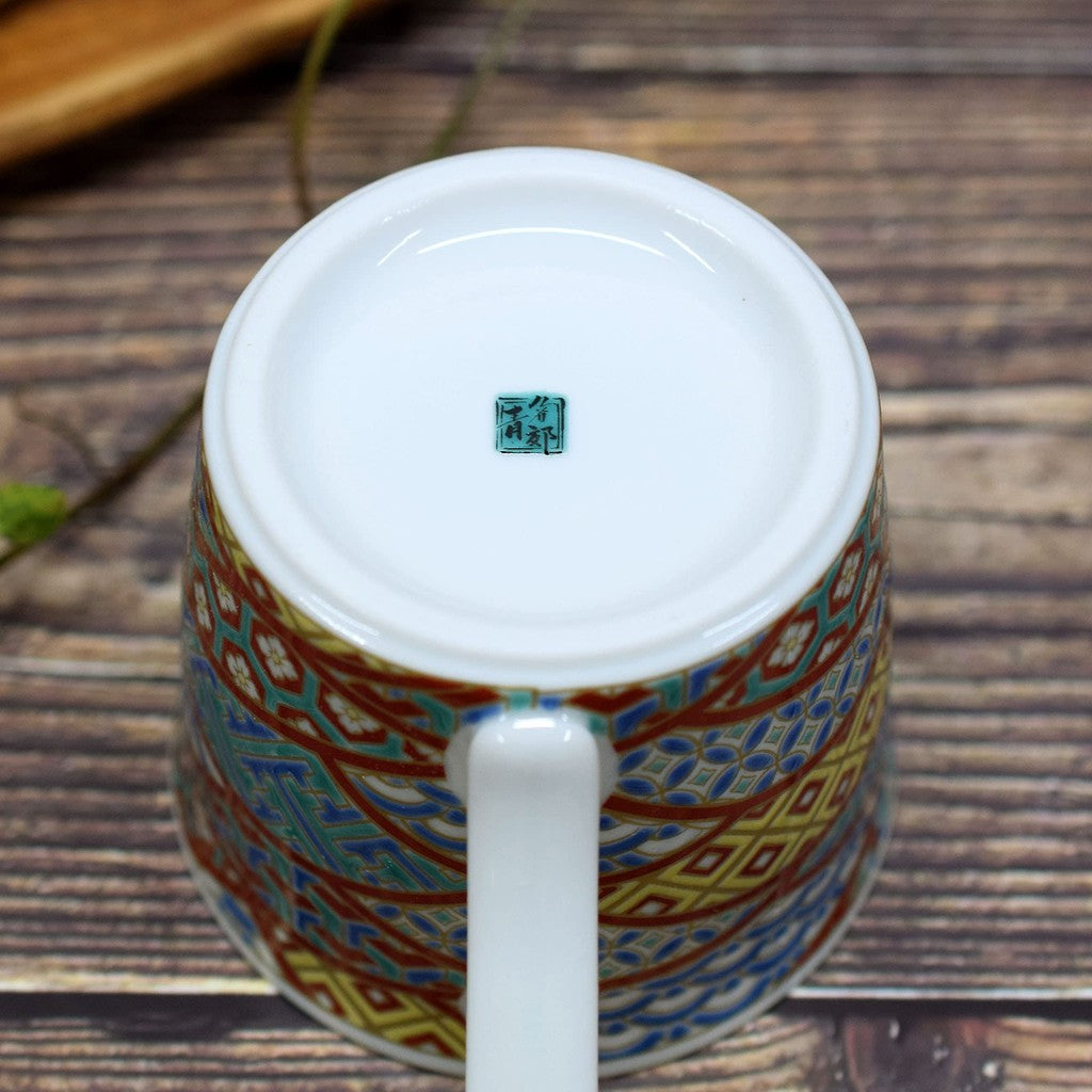 "Waza no Kura Kutani Porcelain Mug with Gold Patterns - Premium Japanese Tableware, High-Quality Ceramics - Perfect Gift for 60th Birthday Celebrations."chaware