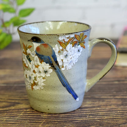 Stylish Kutani Porcelain Mug with Cherry Blossom and Bird Design by Wazano Kura - Premium Japanese Tableware, Perfect fo