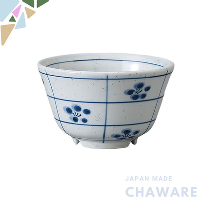 【made in japan】Japanese Teacup, Sencha Bowl, 9.8×5.7cm 200cc, Pearly Checker Pattern with Plum Design, Dishwasher & Micr