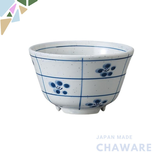 【made in japan】Japanese Teacup, Sencha Bowl, 9.8×5.7cm 200cc, Pearly Checker Pattern with Plum Design, Dishwasher & Micr