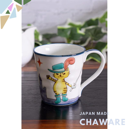Stylish Kutani Ceramic Mug - The Cat in Boots Design, Premium Quality Tableware, Japanese Made, Perfect for Tea or Coffe