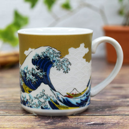 Kuwata Ware Kutani Porcelain Hokusai Wave Mug - High-End Brand Tableware, Made in Japan, Perfect Gift for 77th Birthday Celebration