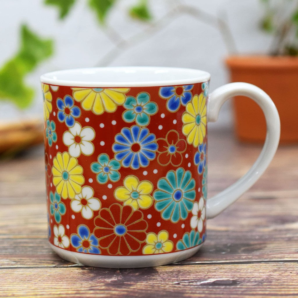 Waza no Kura Kutani Porcelain Mug - Ume and Chrysanthemum Design, Premium Tableware, Made in Japan, Gift for 60th Birthday Celebration or Special Occasions.chaware