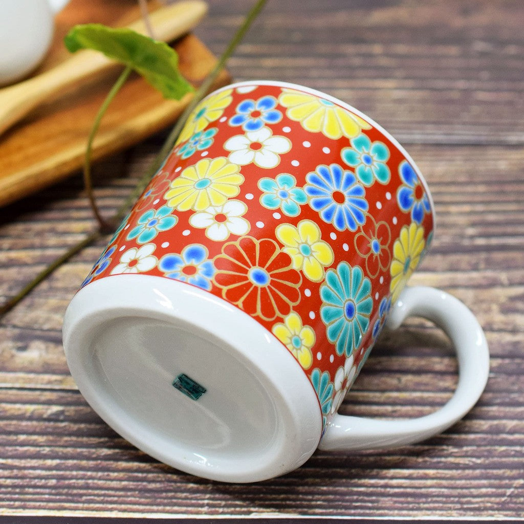 Waza no Kura Kutani Porcelain Mug - Ume and Chrysanthemum Design, Premium Tableware, Made in Japan, Gift for 60th Birthday Celebration or Special Occasions.chaware