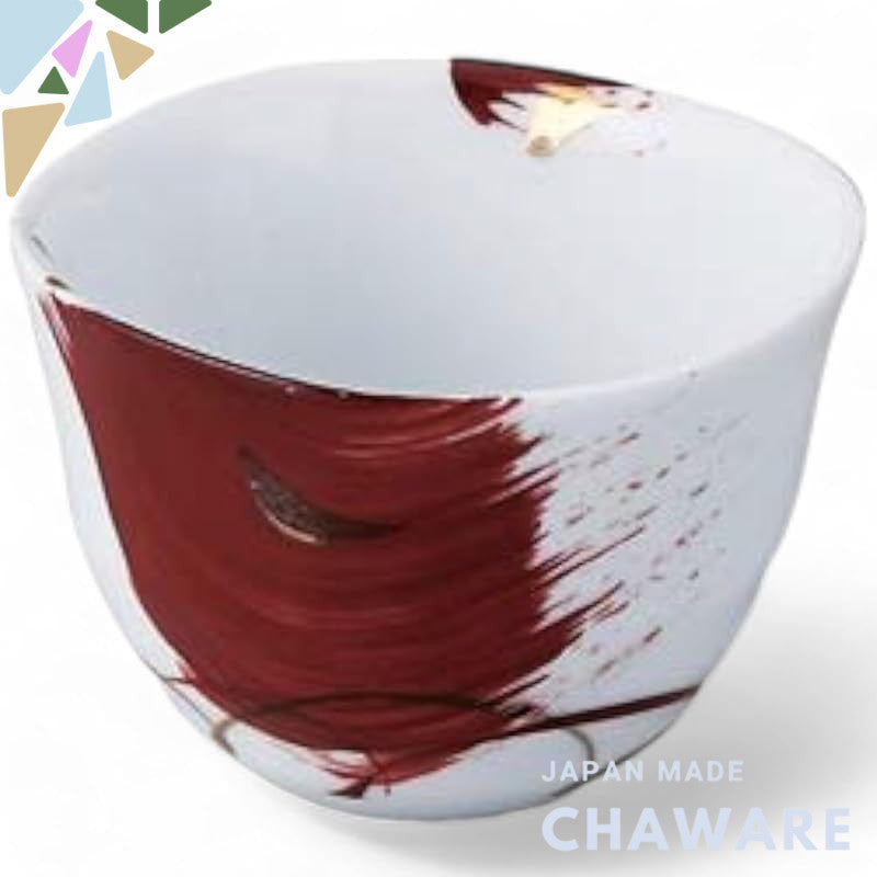 【made in japan】
Takumi Bifuu Arita-yaki Tea Cup, Red Brushstroke Design, Irregular Shape, Small, Japanese Made, Perfect 