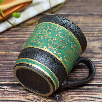 Elegant Kutani Ceramic Mug - Green Kintōkusa Design, Premium Quality, Japanese Brand, Stylish Tableware for Home and Giftschaware