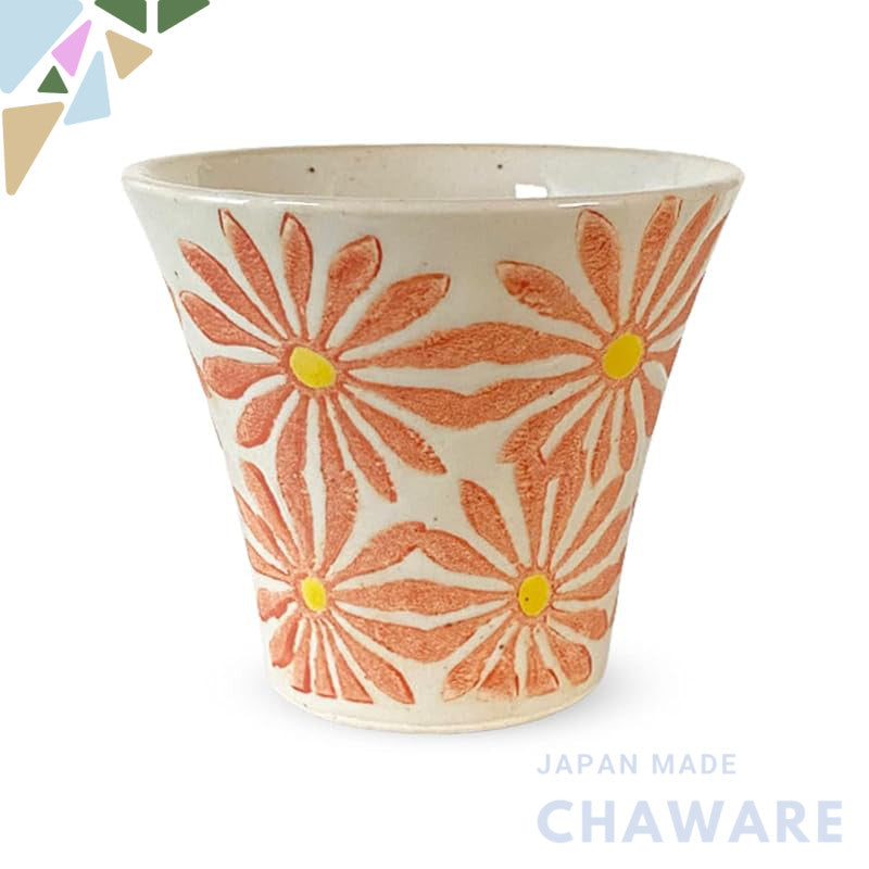 J-Kitchens Hasami Porcelain Cup (Yunomi) - Japanese Made, 140cc Freesia Design, Small Size, Red Color, Perfect for Tea and Beverage Enjoyment. Ideal for Traditional Japanese Dining Experience. - Made in Japan