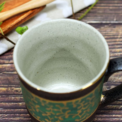 Elegant Kutani Ceramic Mug - Green Kintōkusa Design, Premium Quality, Japanese Brand, Stylish Tableware for Home and Giftschaware