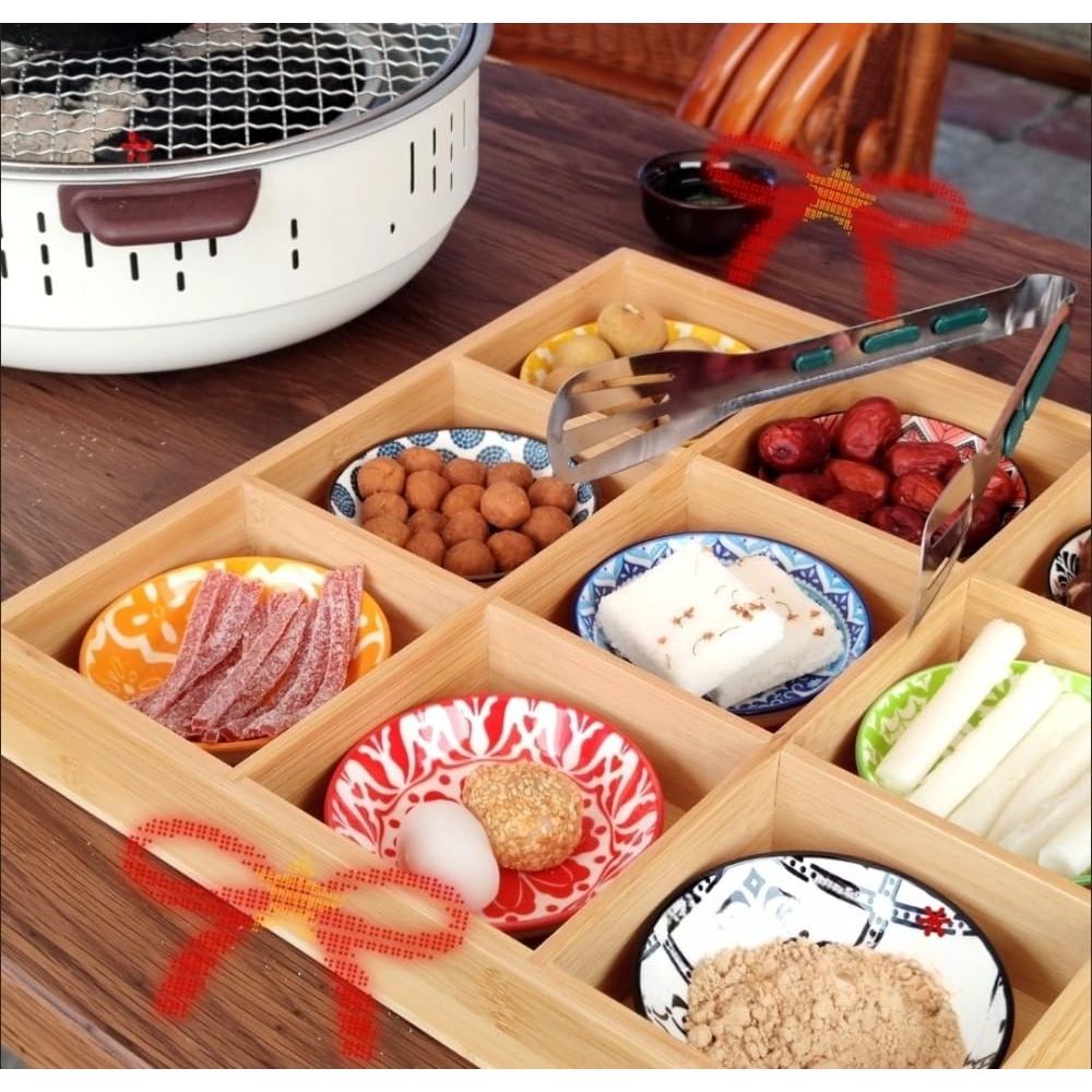 ZanLore Japanese Ceramic Small Plate Set with Bamboo Divided Tray – Lightweight Multi-Purpose Condiment, Soy Sauce & Appetizer Dishes for Home and Restaurant