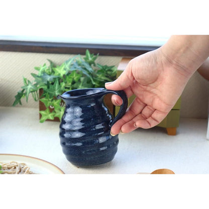 cerapockke Seto-yaki Tokkuri with Handle - Kiln-Glazed Navy Ceramic, Japan-made Sake & Sauce Pourer